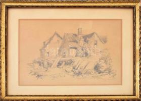 Zsigmondy Rózsa, működött a XIX. században: Házak, 1864. Ceruza, papír, jelzett. Üvegezett, kissé sérült fakeretben, 18×28 cm