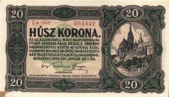 1920. 20K (3x) egymásutáni sorszámokkal T:I- egyiken folt