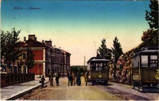 Pola, Pula; Stazione / railway station, trams / vasútállomás, villamosok (Rb)