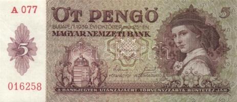 1939. 5P (2x) egyugrású sorszámokkal, erős mindkettő papírráncokkal! T:I