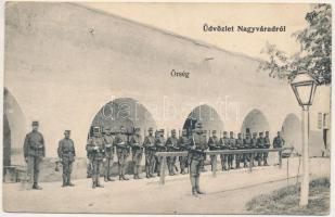 1908 Nagyvárad, Oradea; Őrség a vár előtt / guards in front of the castle (EK)