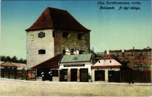 Kolozsvár, Cluj; Régi bástya, Voith Tivadar és Streck József üzlete. Keszey Albert kiadása / old bastion tower, shops