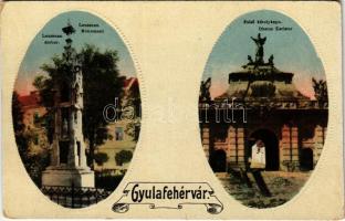 1916 Gyulafehérvár, Karlsburg, Alba Iulia; Lousenau szobor, Felső Károly kapu. Kaufmann Hermann kiadása / monument, castle gate (Rb)