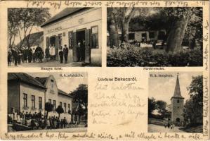 Bekecs, Fürdő részlet, községi római katolikus népiskola, római katolikus templom, Hangya üzlete és saját kiadása (fl)