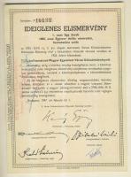 1947. Kötvényhelyettesítő elismervény 1000$ névértékű Budapest/Magyar Egyesített Városi Kölcsönkötvé...