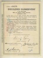 1947. Kötvényhelyettesítő elismervény 1000$ névértékű Budapest/Magyar Egyesített Városi Kölcsönkötvé...