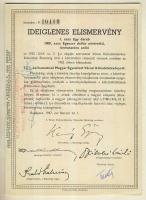 1947. Kötvényhelyettesítő elismervény 1000$ névértékű Budapest/Magyar Egyesített Városi Kölcsönkötvé...