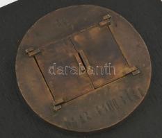 Ismeretlen szobrász: Nyár esti béke. Bronz plakett fa talapzaton, kinyitható résszel, d:10 cm, telje...