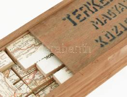 Térkép-domino Magyarország közigazgatása. Kirakós játék, fa dobozban