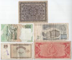 Vegyes: Ausztria 1922. 1000K + Észtország 1992. 2K + Kuba 1985. 3P + Olaszország 1985. 5000L + Örmén...