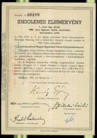 1947. Kötvényhelyettesítő elismervény 1000$ névértékű Budapest/Magyar Egyesített Városi Kölcsönkötvé...