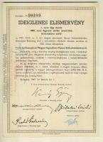 1947. Kötvényhelyettesítő elismervény 1000$ névértékű Budapest/Magyar Egyesített Városi Kölcsönkötvé...