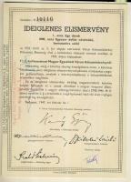 1947. Kötvényhelyettesítő elismervény 1000$ névértékű Budapest/Magyar Egyesített Városi Kölcsönkötvé...