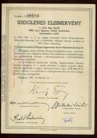 1947. Kötvényhelyettesítő elismervény 1000$ névértékű Budapest/Magyar Egyesített Városi Kölcsönkötvé...