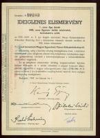 1947. Kötvényhelyettesítő elismervény 1000$ névértékű Budapest/Magyar Egyesített Városi Kölcsönkötvé...
