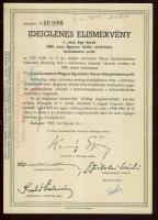 1947. Kötvényhelyettesítő elismervény 1000$ névértékű Budapest/Magyar Egyesített Városi Kölcsönkötvé...