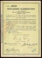 1947. Kötvényhelyettesítő elismervény 1000$ névértékű Budapest/Magyar Egyesített Városi Kölcsönkötvé...