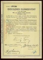 1947. Kötvényhelyettesítő elismervény 1000$ névértékű Budapest/Magyar Egyesített Városi Kölcsönkötvé...
