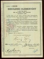 1947. Kötvényhelyettesítő elismervény 500$ névértékű Budapest/Magyar Egyesített Városi Kölcsönkötvén...