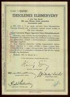 1947. Kötvényhelyettesítő elismervény 500$ névértékű Budapest/Magyar Egyesített Városi Kölcsönkötvén...