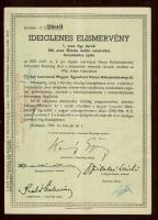 1947. Kötvényhelyettesítő elismervény 500$ névértékű Budapest/Magyar Egyesített Városi Kölcsönkötvén...