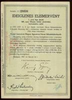 1947. Kötvényhelyettesítő elismervény 500$ névértékű Budapest/Magyar Egyesített Városi Kölcsönkötvén...