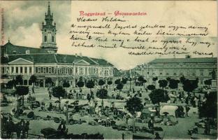 1899 (Vorläufer) Nagyvárad, Oradea; piac, Tudakozóügynökségi iroda, fodrász, dohány és szivar üzlet / market, shops, hairdresser (fl)