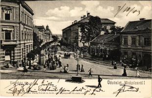 1903 Miskolc, Városház tér, piac, üzletek. Vadász M. kiadása, Dunky fivérek cs. és kir. udvari fényképészek felvételei után (EK)