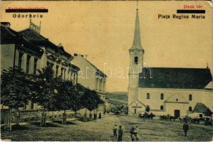 1940 Székelyudvarhely, Odorheiu Secuiesc; Deák tér, templom, Kovács Gergely üzlete. Erdélyi Simon kiadása / Piata Regina Maria / square, church, shop (EK) + &quot;1940 Székelyudvarhely visszatért&quot; So. Stpl