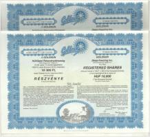 Budapest 1994. "Goldsun Hűtőipari Részvénytársaság" névre szóló részvénye 1000Ft-ról (9x) sorszámkövetők "A 0767438 - A 0767446", szelvényekkel + Budapest 1994. "Goldsun Hűtőipari Részvénytársaság" 10db névre szóló részvénye, összesen 10.000Ft-ról (2x) sorszámkövetők "A 0815677 - A 0815696", szelvényekkel T:UNC,AU