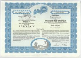 Budapest 1994. "Goldsun Hűtőipari Részvénytársaság" névre szóló részvénye 1000Ft-ról (9x) ...