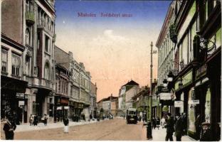 1915 Miskolc, Széchenyi utca, villamos, Gerő Ignác üzlete (szakadás / tear)