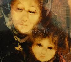 Saly Németh László (1920-2001): Anya gyermekével. Olaj, farost, jelzett. Felületi sérülésekkel. 39×2...