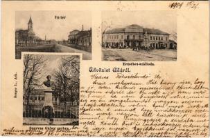 1904 Ada, Fő tér, Erzsébet szálloda, Szarvas Gábor szobor. Berger L. kiadása / main square, hotel, statue (EK) + "ÚJVIDÉK-SZEGED 154. SZ. B." vasúti mozgóposta
