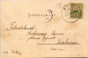 1904 Ada, Fő tér, Erzsébet szálloda, Szarvas Gábor szobor. Berger L. kiadása / main square, hotel, s...