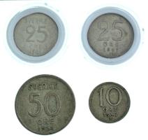 Svédország 1947. 10ö Ag + 1949. 25ö Ag kapszulában + 1952. 50ö Ag + 1961. 25ö Ag kapszulában T:XF,VF...