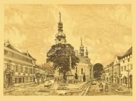 Kádas István (1941-): Kőszeg. Rézkarc, papír, jelzett, 29,5×39,5 cm