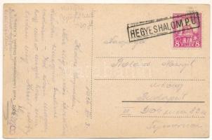 1926 Hegyeshalom, utca, Római katolikus templom, gyógyszertár. Vasúti levelezőlapárusítás 6202. (fl)