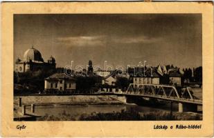 Győr, látkép a Rába híddal, zsinagóga (ragasztónyom / glue marks)