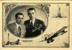 1931 Endresz György és Wilczek (Magyar) Sándor "Justice for Hungary" óceánrepülésének emlékére. Kiadja a Magyar Aero szövetség / Hungarian pilots, memorial card for their flight across the ocean. Irredenta Art Nouveau postcard (EK)