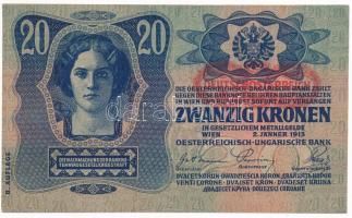 1913. 20K II. kiadás, piros "DEUTSCHÖSTERREICH" felülbélyegzéssel "795640 1037" ...