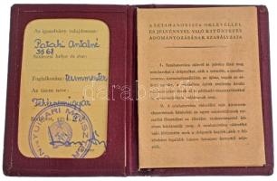 1951. "Sztahanovista" kitüntetés igazolványa, külső borítóján zománcozott fém Rákosi-címer...