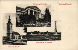 Érd, Wimpffen grófi kastély, római katolikus templom, Török mecset és kápolna. Stiegler Testvérek kiadása (fl)