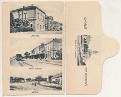 Füzesabony, szétesett leporelló 4 lapja, rajta vasútállomás, gyógyszertár
