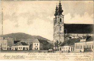 1902 Erzsébetváros, Dumbraveni; Fő tér, templom. Soltész Albert kiadása / main square, church