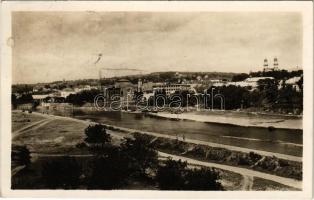 1938 Ungvár, Uzshorod, Uzhorod; látkép, Izraelita templom, zsinagóga / general view with synagogue + "1938 Ungvár visszatért" So. Stpl. (felületi sérülés / surface damage)