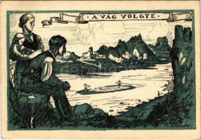 Vágvölgy, Váh Valley, Povazie; A Vág völgye, vize fája magyar vágya, tutajos cserkészek. Kiadja a Magyar Nemzeti Szövetség, Don Bosco / Hungarian irredenta propaganda art postcard from Váh river, scouts rafting s: Márton L. - Nógrády M. + "1938 ÉRSEKÚJVÁR VISSZATÉRT" So. Stpl (EK)