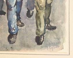 Ujváry Lajos (1925-2006): Foglyok, 1956. október 27. Akvarell, papír, jelzett. Papírra kasírozva. 24...