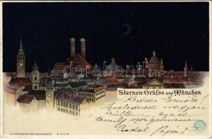 1900 München, Munich; Sternen-Grüsse aus München / starry night. Kuntstverlag Aug. Fleischmann Art Nouveau, litho (EK)