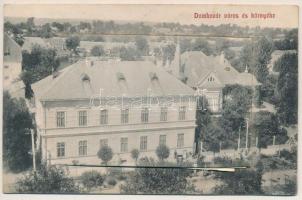 1908 Dombóvár. Leporellolap 10 képpel közte a Tüskei kastély és vasútállomás(EK)